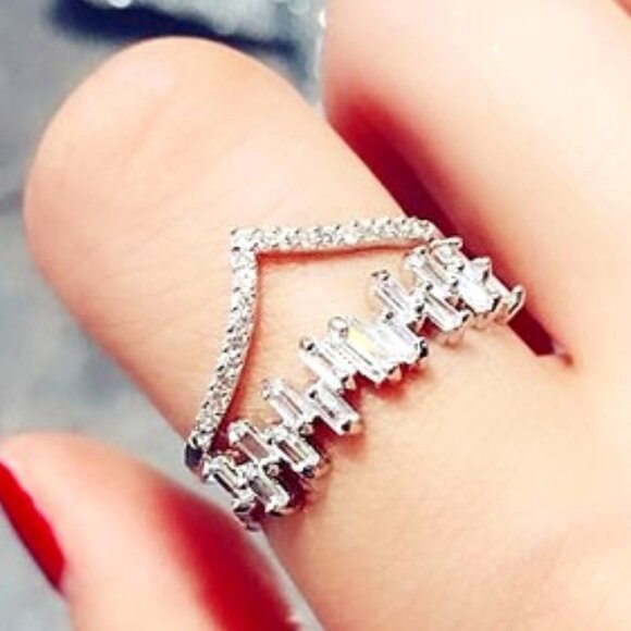 😍Romantic Design Tiny Rectangle Gems Twisted Double Layer Silver Ring, L227 - Picture 3 of 5